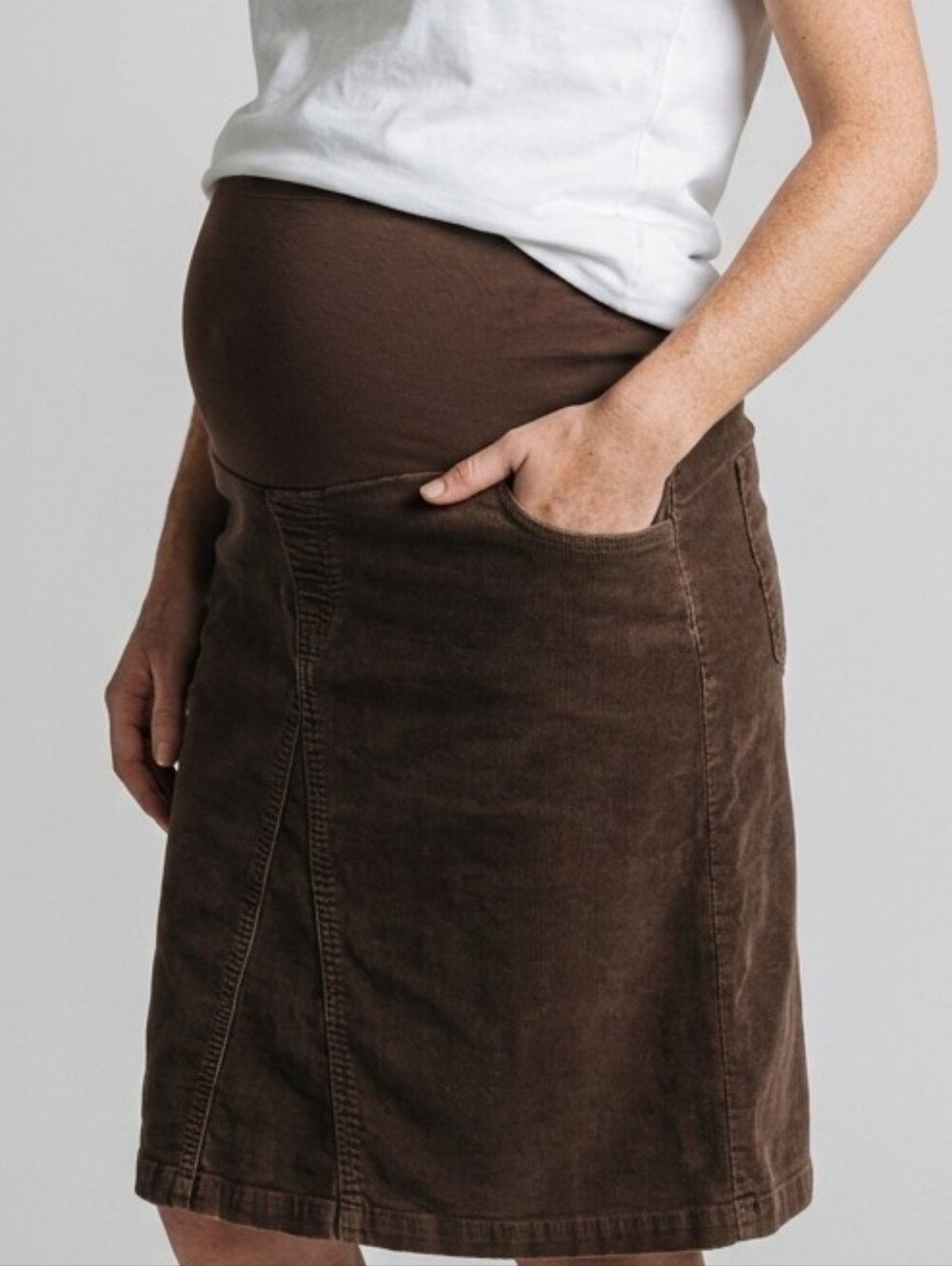 Gap Maternity Skirt Brown Corduroy Size 10 Cotton Midi Straight Elastic Waist
